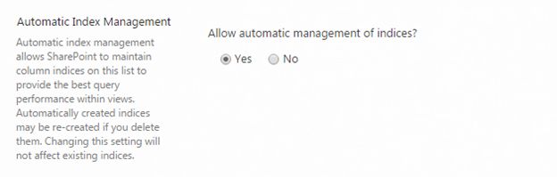 Automatic Index Management